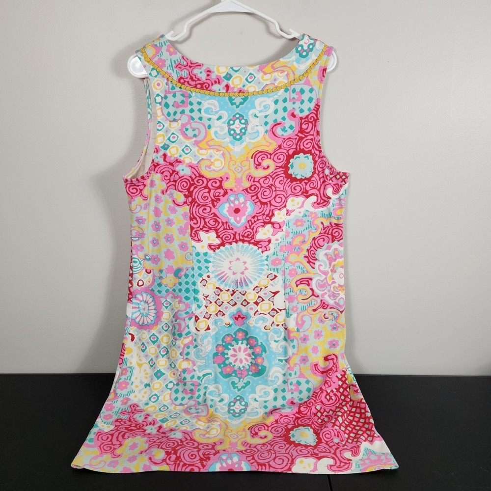 Talbots Womens Cotton Sleeveless Shift Dress Pink Blue Floral Paisley V-Neck L - Picture 4 of 10